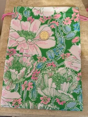 Lilly Pulitzer Green Pink Blue Floral Drawstring Pouch shoe bag